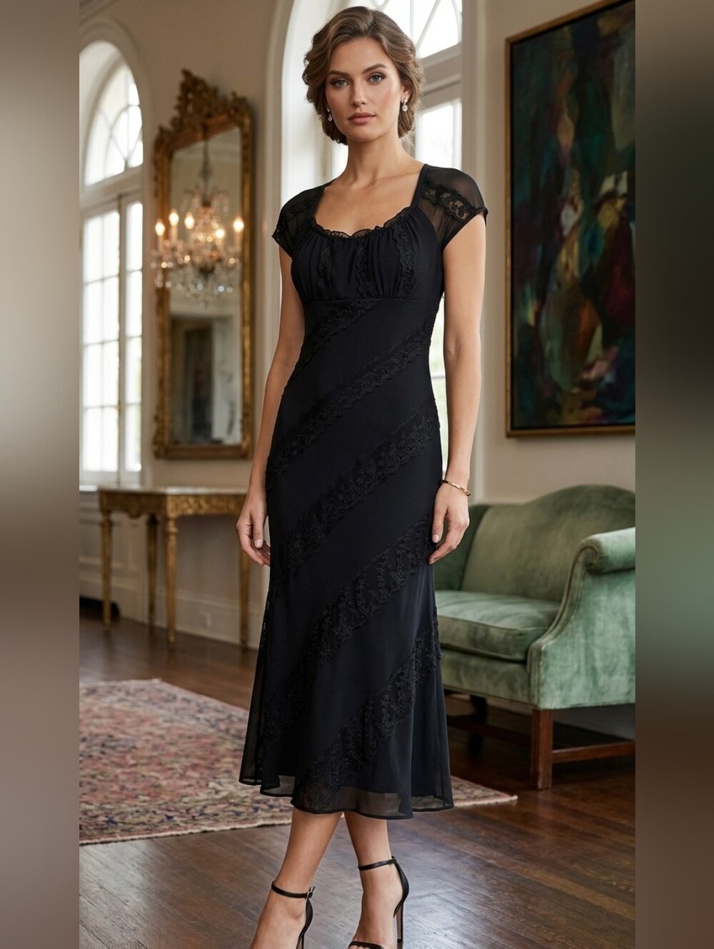 Sue wong midi beaded embroidery dress